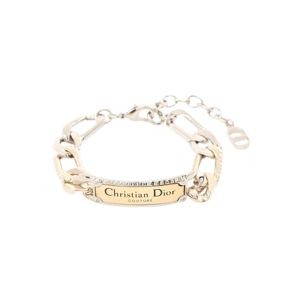 Vintage Christian Dior Couture Gold Silver Nameplate Logo ID Chain Link Bracelet